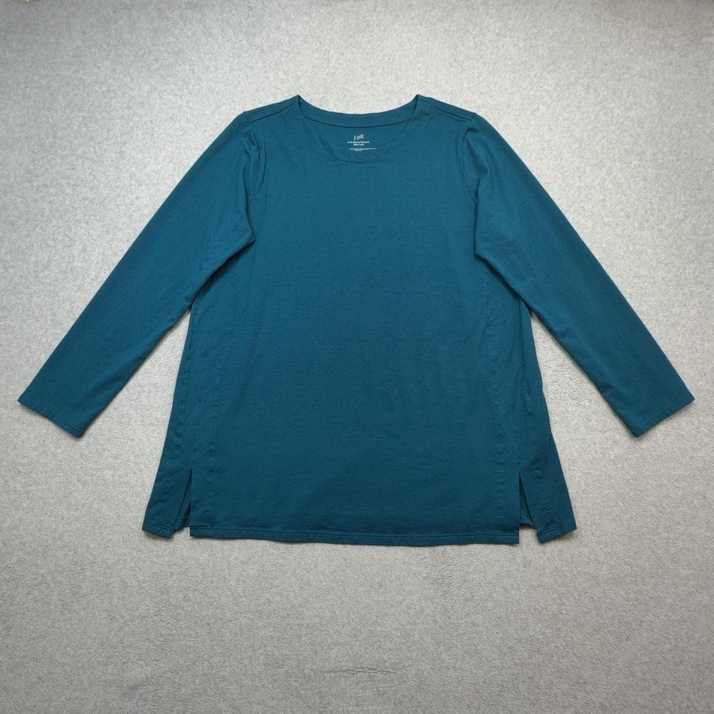 J Jill Luxe Supima Forward Seam Tunic Shirt Womens Petite Medium Blue Teal